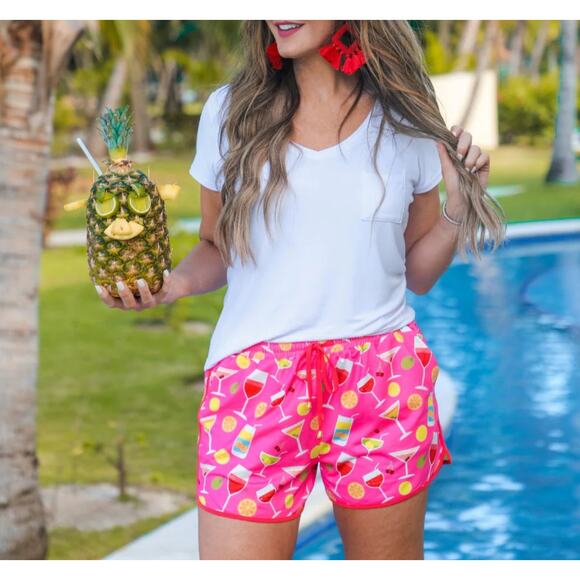 Jess Lea Cocktail Drink Print Activewear Shorts Size Large - Picture 1 of 8